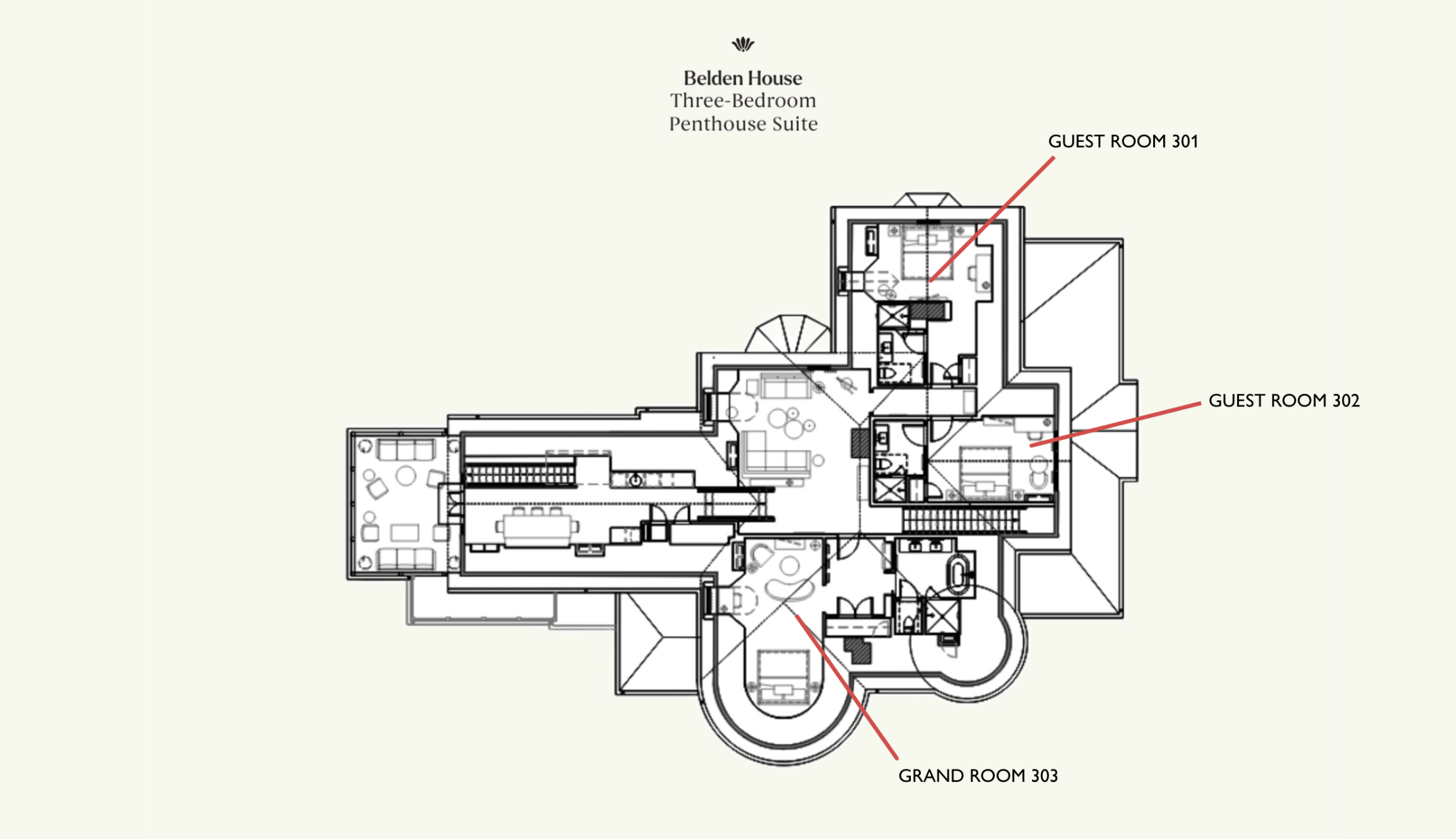 Floorplan for 3-bedroom penthouse suite